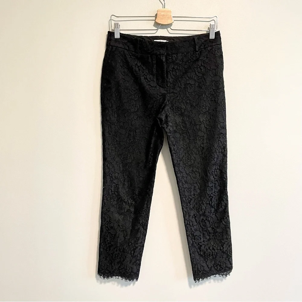 Kate Spade Black Ankle Pants Lace Trousers Size 2 Cigarette Leg Career Pants
